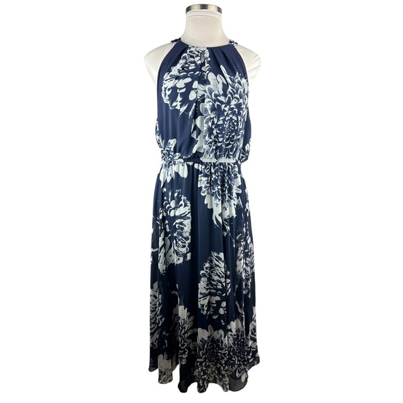 Lane Bryant Chiffon Overlay Pleated Maxi Halter Dress Navy Floral Plus Size 18 - Picture 15 of 15